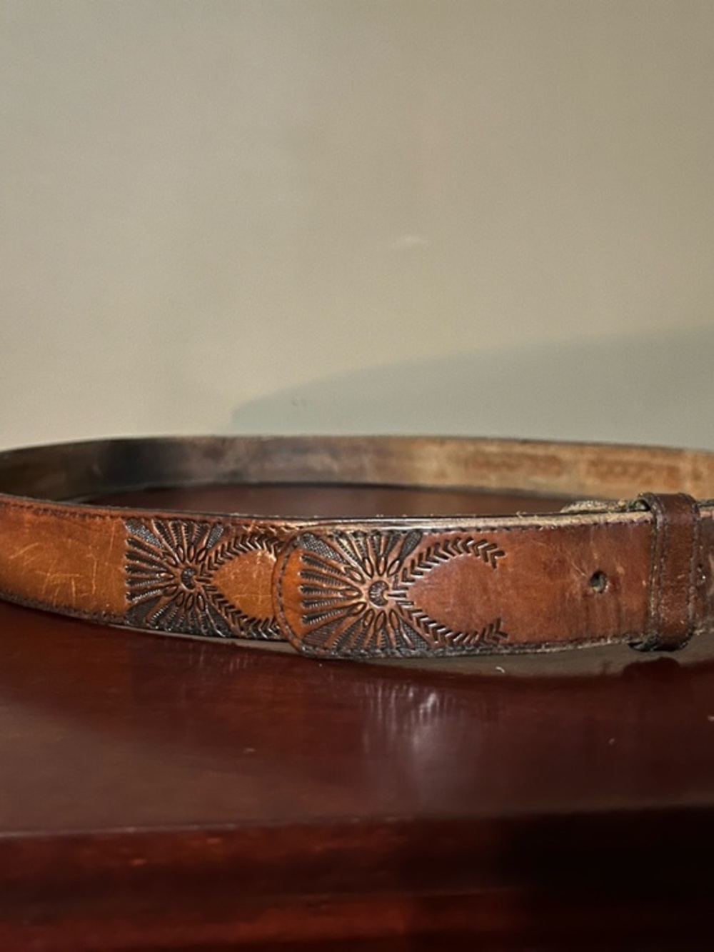Men's Vintaga Brown Tooled Leather Belt -  Western Style